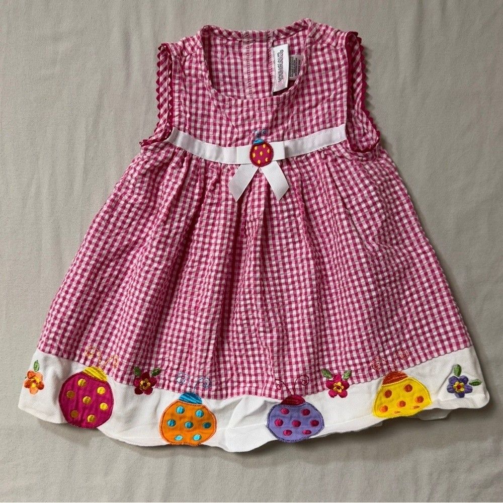 Ladybug Dress Girls 24 Months Pink White Fit & Flare Summer Sun Embroidered Cute